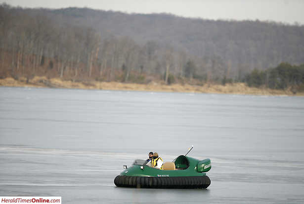 Neoteric Hovercraft picture on ice covered Lake Monroe