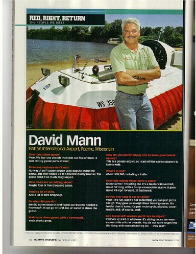 David Mann with bird mitigation Neoteric hovercraft